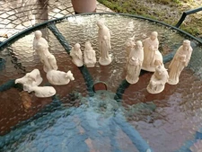 Vintage Nativity Figurines Chalkware Christmas Manger Set 11  Unpainted Beige.