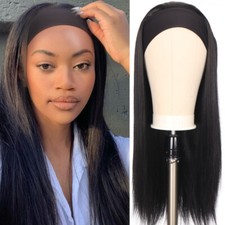 US Synthetic Headband Wig Long Black Straight Hair Glueless None Lace Front Wigs