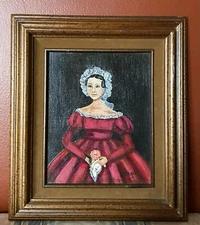 Alabama Primitive Artist, Mary R. Barwick.  American Folk Art Lady With Lace ‘81