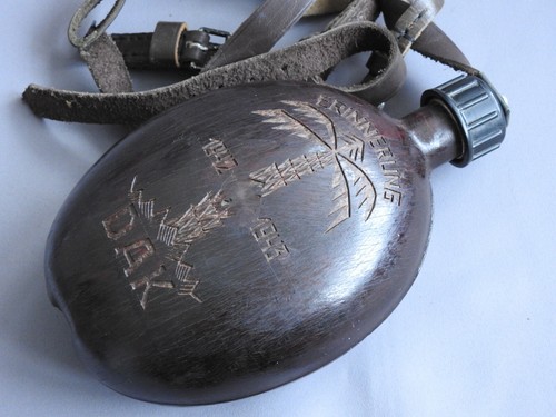 WWII WW2 RARE OLD GERMAN COCONUT CANTEEN DAK ROMMEL AFRIKA 1942-1943 TRENCH ART - Imagen 12 de 16