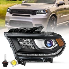 For 2014-2020 Dodge Durango Black Trim Halogen Headlight W/ LED DRL