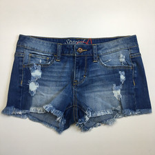NWOT SPECIAL A Womens sz Small Medium/Light Gray Distressed Raw Hem Denim Shorts