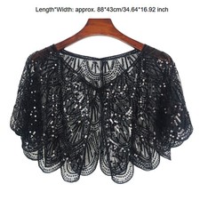 UK Lady Vintage 1920s Shawl Wrap Sequin Bolero Shrug Wedding Party Capelet Scarf