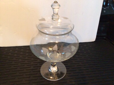  Crystal Etch Cut Large Covered Candy Dish 10.25  With Cover