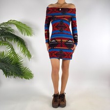 Vintage Y2K Rue21 Striped Tribal Long Sleeve Boho Fairy Grunge Bodycon Dress / S