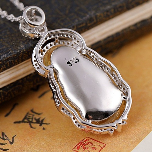 Real S925 Sterling Silver Natural Blue Amber Lucky Laughing Buddha Pendant - Picture 5 of 7