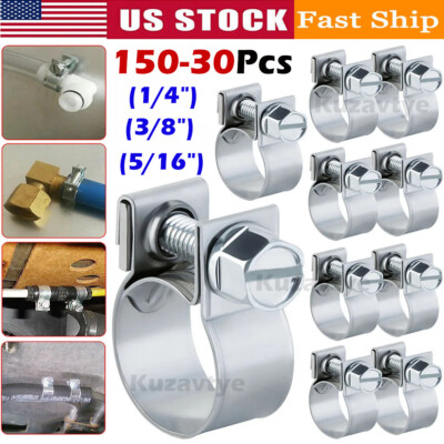 150-30PCS 1/4'' 5/16'' 3/8'' Fuel Injection Gas Line Hose Clamp Clip Pipe Clamp Kit