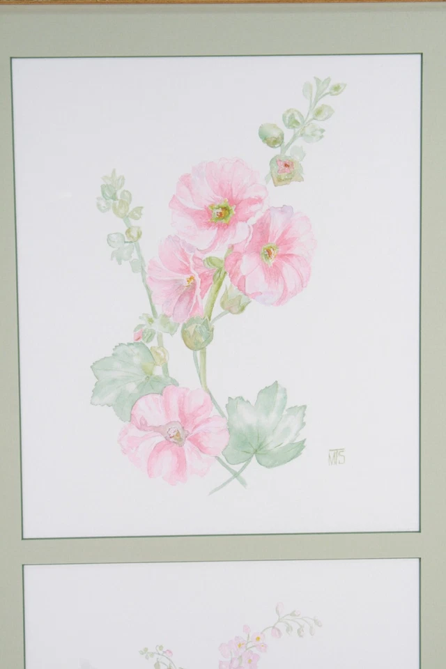 Pinturas de acuarela florales originales vintage enmarcadas y firmadas MTS Foto 3 de 4