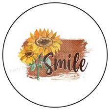 30 SMILE SUNFLOWER BURLAP ENVELOPE SEALS LABELS PARTY FAVORS STICKERS 1.5"