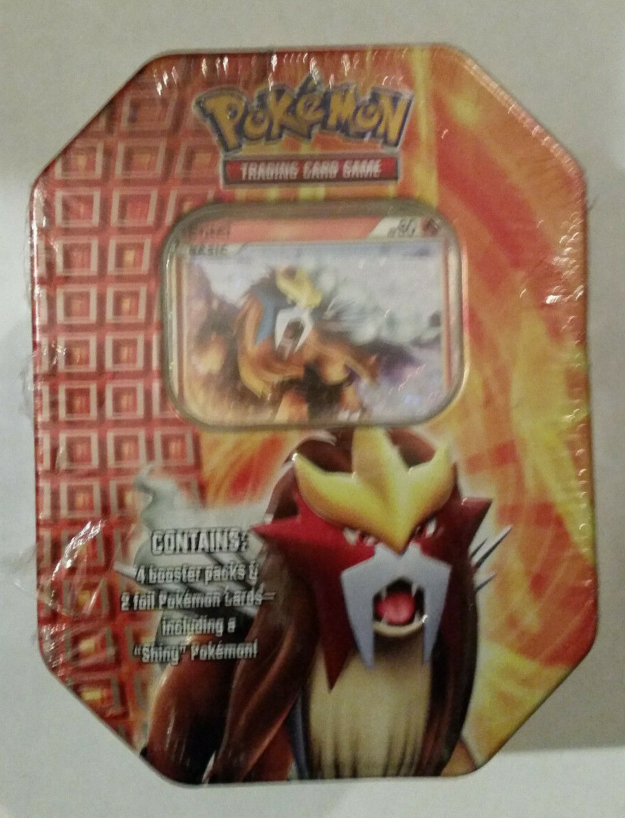 POKEMON ENTEI LEGENDARY TIN BOX SEALED 4 BOOSTERS 2 FOILS 2010 RARE HTF