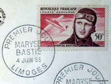 MARYSE BASTIE AVION  1955 TIMBRE FRANCE  Premier Jour  FDC  Yt PA34