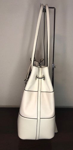 Calvin Klein Gabrianna Novelty Bucket Shoulder Bag Pearl White Suede Leather NWT - Picture 3 of 14