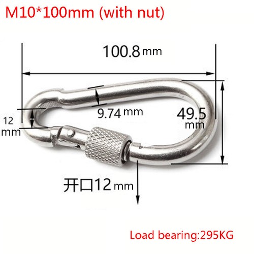 Stainless Steel Carabiner Clip Snap Hook Spring Loaded Carabina Carbine 40-180mm - Picture 31 of 33
