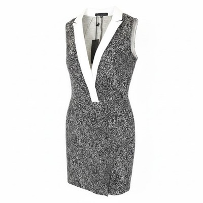 FRANKIE MORELLO Women Dress Jacquard 38 M Cotton Blend Stretch Black Sleeveless