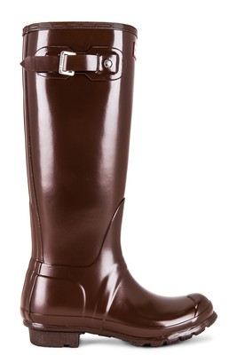 Hunter Womens Original Tall Gloss Rain Boots Brown Bolt