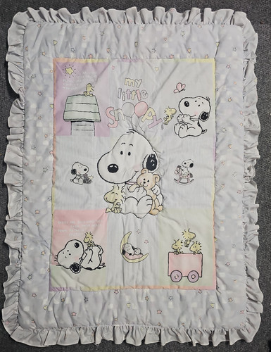 Vintage My Little Snoopy Baby Quilt Lambs & Ivy Baby Blanket Ruffle 40.5 x 30.5