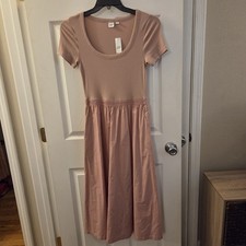 Gap sz S antique pink short slv midi a-line shirt dress NWT casual lightweight 