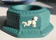 Wedgwood Jasperware Spruce Green Candle Holder / Tea Light-SIGNED IN GOLD 1998!!