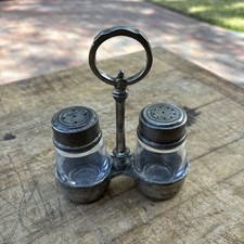 Antique Arte Italica Tavola SM Salt and Pepper with caddy Glass & 95% Pewter