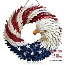 Patriotic Door Sign 4th of July Wreath for Front Door Hanger 2D Metal Eagle