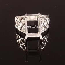 Emerald Cut Semi Mount Ring 925 Sterling Silver Prong Setting Semi-Mount Ring