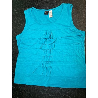 Rafaella Womens XXL Turquoise Blue Ruffle Front Sleeveless Knit Tank Scoop Neck