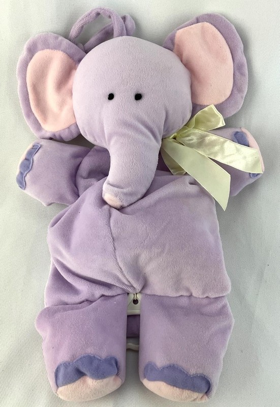 Vintage 1998 Kids II Pastel Purple Elephant Baby Musical Pull Stuffed Plush 13"