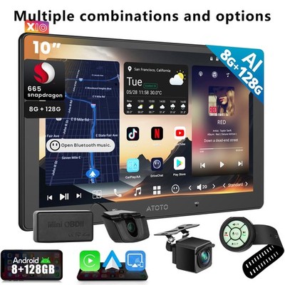 ATOTO X10 8G+128G 2Din Car Stereo GPS Play 4G LTE Android Radio 10.1'' Multimedia
