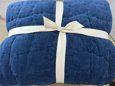 Pottery Barn Cozy Cloud cotton chenille Quilt Full Queen Midnight Blue