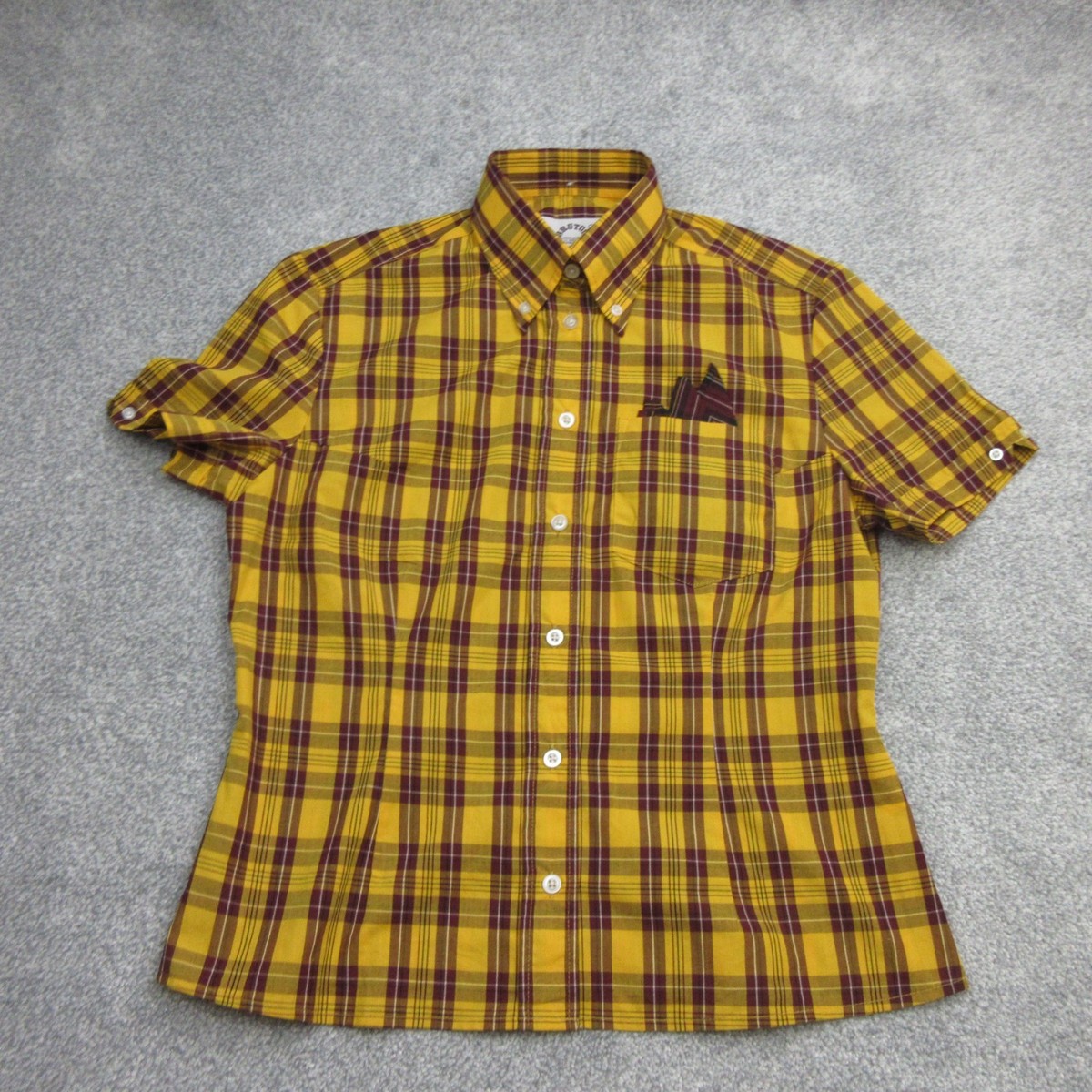 Brutus Dr Martens Shirt Womens Medium Yellow Check Oxblood Trimfit Punk Mod Ska