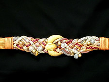 Vtg Braided and Beaded Rope Belt Gold Tone Buckle Woven Back One Size