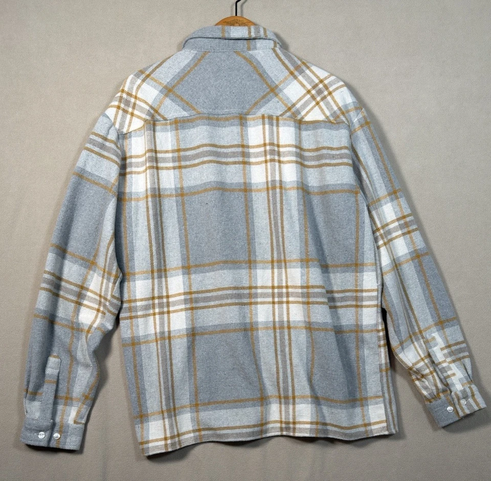 Boohoo человек L негабаритный серый/коричневый фланелевая рубашка улыбка лицо открытый Gorpcore работы - Изображение 3 из 4