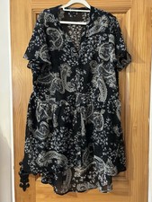 CAPSULE Summer black paisley print tiered smock dress, Size 18