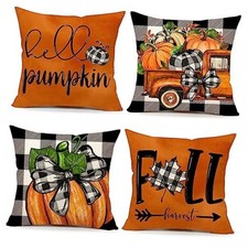 Fall Pillow Covers 18x18 Set of 4 18 X 18 inches Orange Black, Set of 4