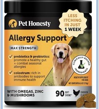 Pet Honesty Allergy Support Probiotics Omegas 90 Chews Chicken New