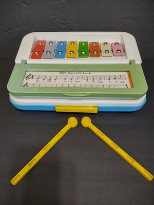 Vtg 1980s Chicco Piano Xylophone Keyboard w/ Sticks & Music Song Sheets  Italy