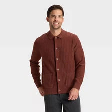 Men's Collared Cardigan Sweater - Goodfellow & Co Brown S