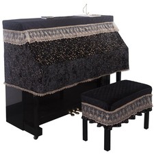 Luxury Velvet Piano Cover for Upright Pianos, Black with Gold Stars and Lace ...