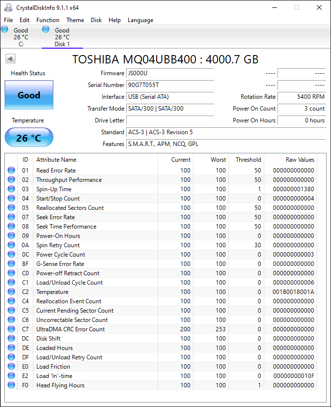 MQ04UBB400 AZA AB01/JS000U HDKFD20AZA31 T G0034A 2020 4TB 2.5