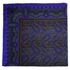 Brown  Purple Paisley Ancient Madder Silk Pocket Square Hand-Rolled 