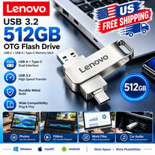 Lenovo USB 3.2 512GB OTG Flash Drive USB-C Type-C Metal Memory Stick Pen Drive