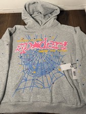 Spider Gray Web Graphic Pullover Fleece Hoodie Women's Size L Long Sleeve