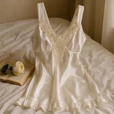 Linea Donatella Slip Dress S Satin Lace Babydoll Lingerie Romantic Bridal Y2K