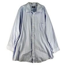 Chaps Dress Shirt Mens 18.5 35/36 Blue White Micro Check Stretch Collar Tall Fit