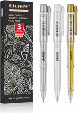 3 Colors Gel Pen Set - White, Gold and Silver,1Mm Fine Point, Gel Ink Pens for B