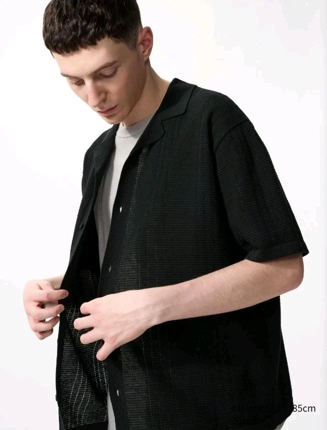 Uniqlo Washable Knitted Shirt | Short Sleeve Black S