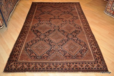 Antique Rug  Late 19th Century 8' x 5' Qashqai Tribal Oriental Rug blue, rust 