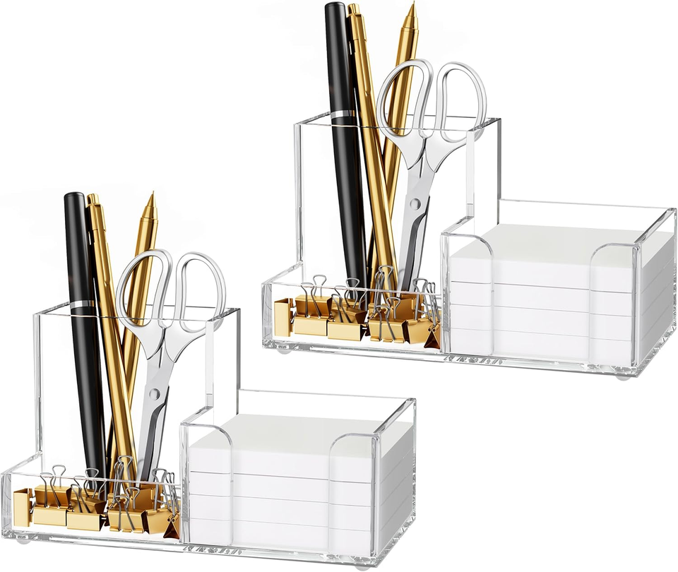 Small Table Compartment 2-Pack Acrylic Pen Holder for Desk, 3-Compartment Small Desk Organizer ...