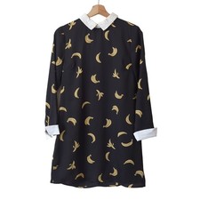 Anthropologie English Factory Dress Womens Small Banana Print Long Sleeve Cuffed