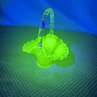 Vintage Fenton Hobnail Topaz Opalescent Vaseline Glass  Basket Uranium 6.5” X 5”